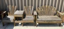 2 pcs Outdoor Wooden Patio Furniture. Double Adirondack Chair & Two Seat Bench. See pics.