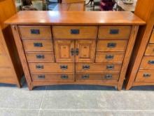 Modern Mission Style Lowboy Dresser w/ 11 Drawers & Cupboard. Excellent Condition. See pics.