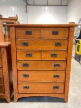 Modern Mission Style Oak Finish Tallboy Dresser w/ 6 Drawers. Excellent Condition. See pics.