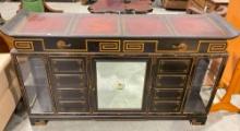 Vintage Chinoiserie Hollywood Regency Style Black & Gold Painted Credenza Sidebar. See pics.