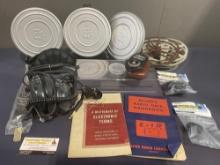 Eastman Kodak Co Film Cans & Reels, 2 Radio Booklets, Light Meter, & AVComm pair of Headphones