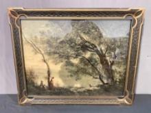 Vintage Framed Lithograph? "Gathering Flowers" by Artist Corot. Measures 30.5" x 24.5" See pics.