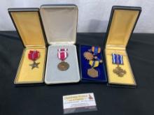 Collection of US Medals, WW2 Bronze Star & Flying Cross, Meritorious Service Medal, AF Air Medal,