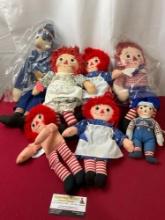 Set of 7 Vintage Raggedy Ann Dolls, Playskool, Knickerbocker, Macmillan, about 12 inches