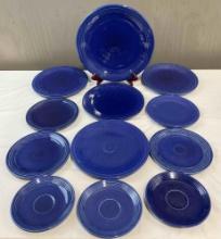 12 pcs Cobalt Blue Fiesta Ware Ceramic Plate Collection. Very Good Condition. See pics.