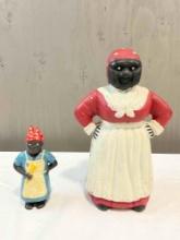 2 pcs Vintage Americana Cast Iron Aunt Jemima Painted Figural Cast Iron Coin Banks. See pics.