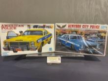 Pair of RARE Yodel Car Model Kits, American Police, Dodge Monaco & Plymouth Fury 1:24 Scale