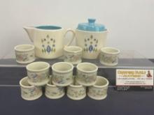 Vintage Marcrest Swiss Alpine Chalet Sugar, Creamer & 10 Napkin Rings