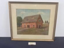 Framed Vintage Dwight D Eisenhower Lithograph, Deserted Barn Christmas 1958, 19h x 22.5w inches
