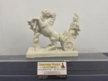Vintage Stone Chariot & Horse Statue, approx 6.5h x 3.5w x 7d inches