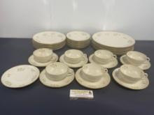 Vintage Franciscan Interlude Pattern China, approx 35 pieces, gilt rim, Cream color porcelain