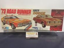 Pair of Vintage MPC 1/25 Scale Car Model Kits, 1973 Plymouth Road Runner & 1977 Dodge