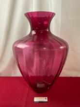 Large Handblown Glass Vase, Purple-Red approx 21.25h x 14.5d inches
