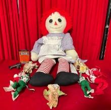 11 pcs Vintage Toys & Decor. Raggedy Ann Doll, 3x Resin Angel Figures & More! See pics.