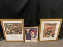 Set of 3 Framed Renoir Poster Prints, largest is 32h x 25.5w inches