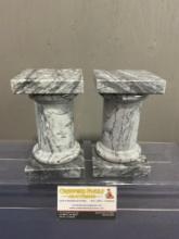 Pair of Gray Marble Columns, Bookends, or pedestals, both 6.5h x 4w x 4d inches