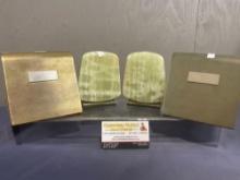 2 Pairs of Vintage 1930s-40s Book Ends, Silver Crest Bronze pair & Green Onyx w/ Bronze bottom