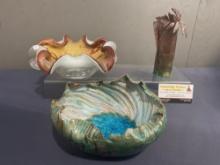 Murano Glass Bowl w/ Vibrant colors, Delicate Sea Treasure Pottery Bowl & Copper Vase w/ Fern Det...