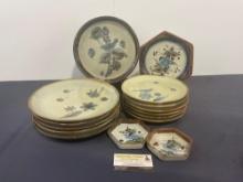 Tonala Mexican Stoneware Pottery China Plates, Blue Bird Pattern, 15 pieces