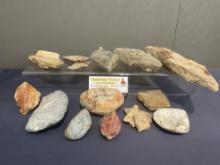 Collection of Petrified Wood Slabs, some w/ Fossil Inclusions & variety of Stones, approx 17 pieces