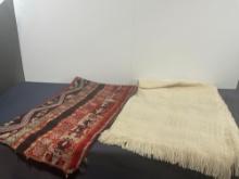 Pair of Blankets, Ikat Indonesian Throw & The Company Store Woven Wool, 38 x 36.5 & 68 x 40 inches