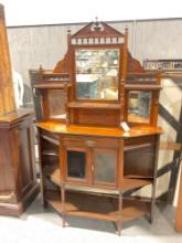 Antique wooden eastlake era sideboard vanity with mirror top by R Morley & Sons