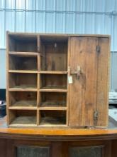 Antique 1800's rustic thick cut wooden curio or cabinet top with apothecary or mail slots