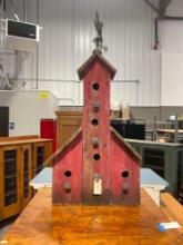 Vintage painted red large birdhouse w/ goose Weather vane topper - fair cond