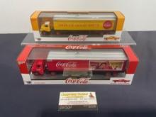 Pair of M2 Auto-Haulers in box, Dodge Truck & Trailer w/ Chrysler 300C Diecast Cars, Coca-Cola
