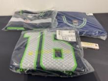 3 Seattle Seahawks Jerseys, Largent #80, Baldwin #89, & Lockett #16, Mens Size 4-5XL
