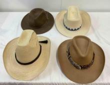 4 pcs Men's Hats Size in 7.5! 2x Resistol Hats, Dorfman Pacific, Feather Hatband & More! See pics.