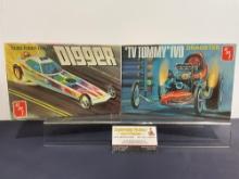 Pair of Car Model Kits, 1:24 Scale AMT Cuda Funny Fueler Digger & Tv Tommy Ivo Dragster