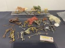 Assortment of Keys, Clock Keys, Decor Keys, Skeleton Keys, & Furniture Keys, approx 50 pieces