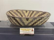 Native American Hopi Handmade Basket, Three Toned Straw, Oval Shape, 4h x 8w x 12d inches