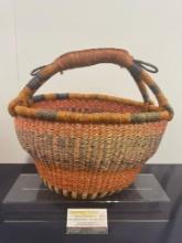 Bolga Basket, Durable & Vibrant Multicolor reeds & grass, approx 14h x 16w x 13d inches