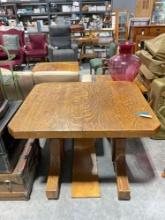 Gorgeous antique trestle base tiger oak American made dining table w/ one leaf