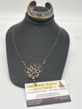 Vintage / Antique Sterling Silver Necklace & Sterling silver cuff bracelet 46.35 grams