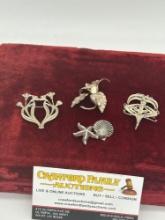 4x Very Fine Sterling Silver Pins (brooches) See pics