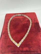 Very Attractive Italian Made Sterling Silver Bi-Color Basket weave V Necklace