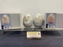 Pair of Vintage LLADRO Limited Edition Eggs, #17550 & 17552, 1996 & 1997 Deer & Eagle design