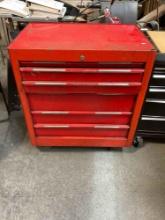 Vintage Snap On? Red Metal Rolling 6-Drawer Machinist's Tool Chest w/ Contents. See pics.