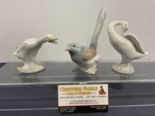 Three Vintage LLADRO Figurines, Birds #1054, 4551 & 4553, Pair of Geese & Long Tailed Wren