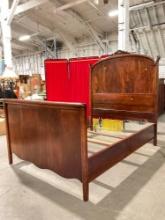 Antique Cherry Finish Oak? Wooden Full Sized Bed Frame w/ Classical Style Carvings. See pics.