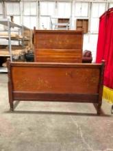 Antique Beautifully Hand Painted Wooden Full Size Bed Frame. Very Good Condition. See pics.