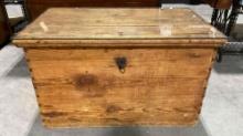 Antique Primitive Oak Wood Blanket Chest Updated as Coffee Table w/ Glass Top. See pics.