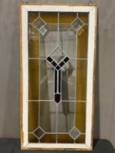 Large Mission Style Stained Glass Panel, Yellow Border, 49h x 29w inches