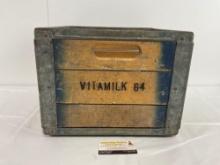 Vintage Vitamilk Wooden Milk Crate w/ steel bracing, 11h x 14w x 14d