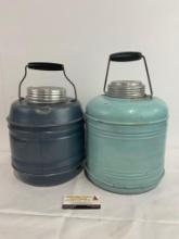 Pair of 1940s Thermos Picnic Jugs, Ceramic Lining, Blue & Pale Green