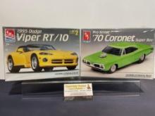 Pair of Model Kits, 1:25 Scale, AMT Pro Street 70 Coronet Super Bee & 1995 Dodge Viper RT/10