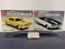 Pair of Model Car Kits, 1:25 Scale, AMT 1969 Plymouth GTX Convertible & 69 Pro Street GTX Hardtop